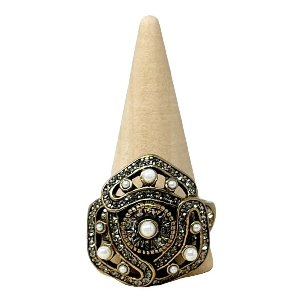 Heidi Daus Pearl Swarovski Crystal Designer Ring